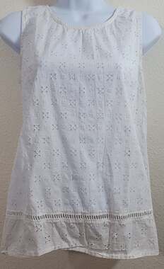 Jason Maxwell White Eyelet Tank Top Medium Back Slub Knit Lightweight Sleeveless